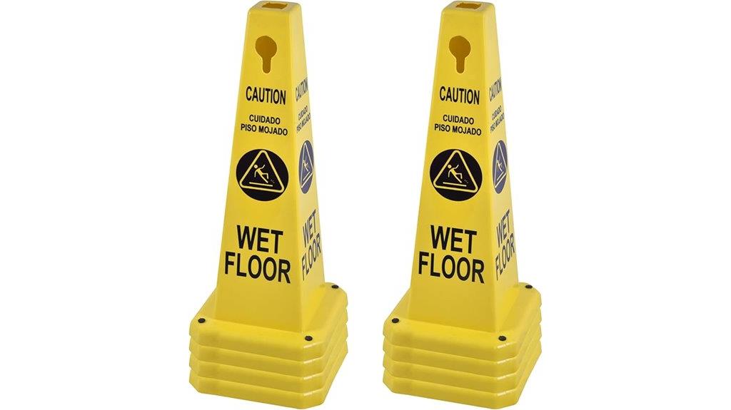 eight orange wet floor cones
