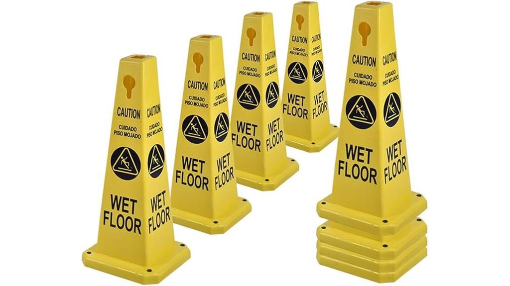 eight wet floor cones