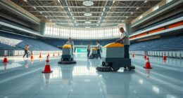 sports arena floor scrubbing