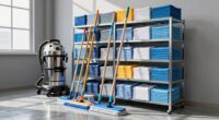 organized warehouse cleaning supplies
