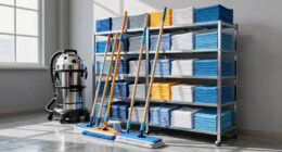organized warehouse cleaning supplies