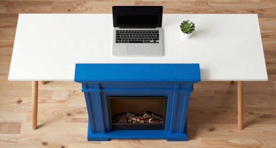 A Bold Blue Fireplace Is the Striking Focal Point of This Home Office
