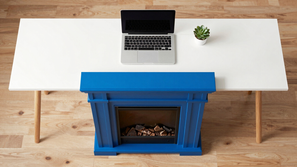 A Bold Blue Fireplace Is the Striking Focal Point of This Home Office